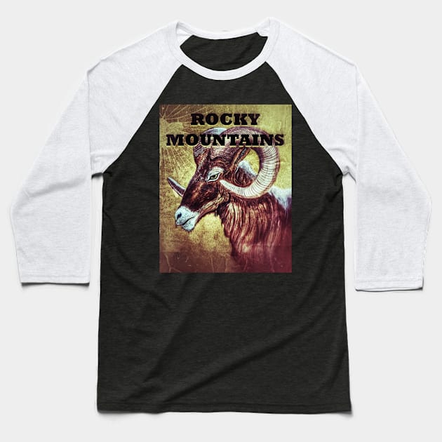 Rocky Mountains Bighorn Sheep Baseball T-Shirt by Matt Starr Fine Art